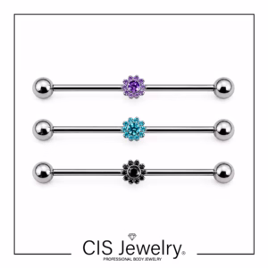 Piercing Industrial con sunflower zirconias