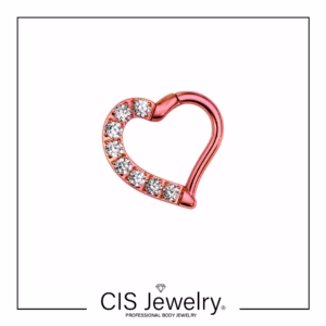 Piercing Aro clicker corazón y zirconias anodizado rosa