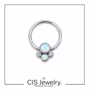 Piercing Aro BCR y cluster cruz combinado ópalos blancos y zirconias blancas