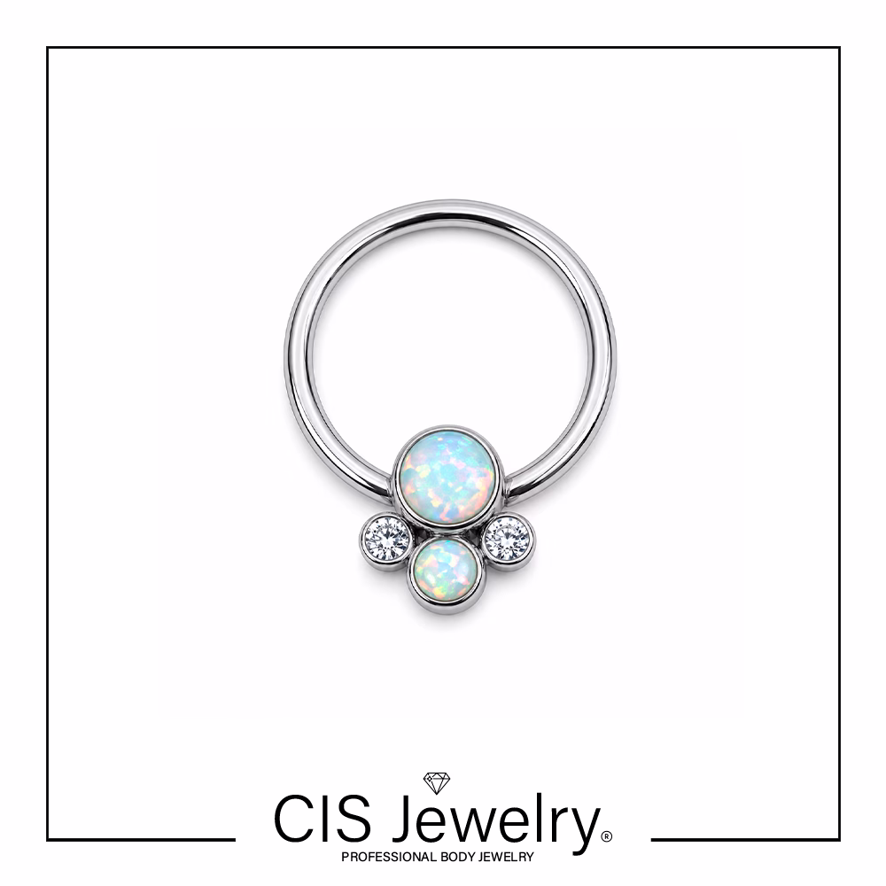 Piercing Aro BCR y cluster cruz combinado ópalos blancos y zirconias blancas