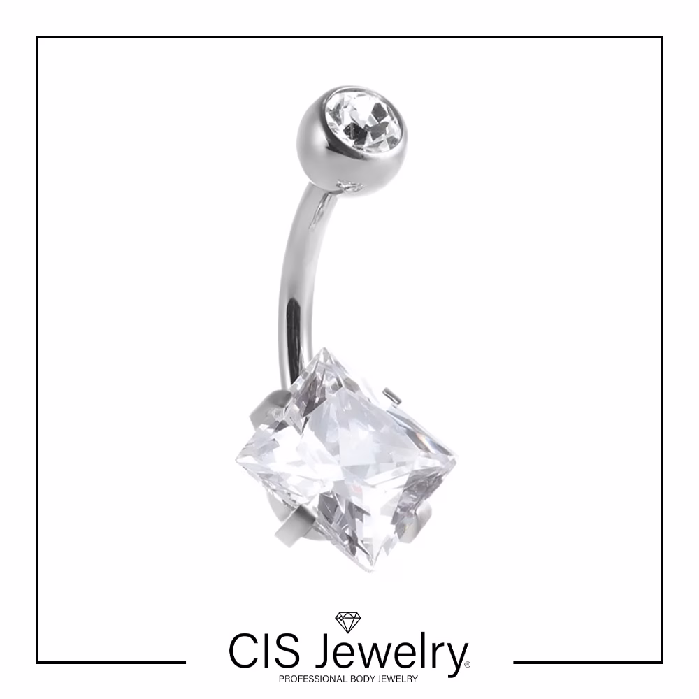 Piercing Navel (ombligo) zirconia cuadrada