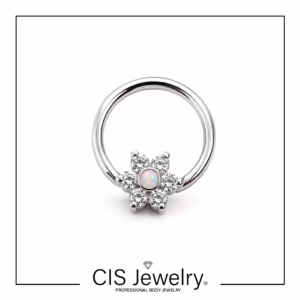 Piercing Aro BCR y disco intercambiable con flor mix zirconia-ópalo