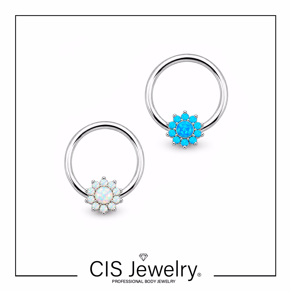 Piercing Aro BCR y disco intercambiable con sunflower ópalos