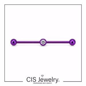Piercing Industrial con disco zirconia central anodizado burple (violeta brillante)