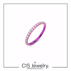 Piercing Aro clicker ópalos laterales anodizado fucsia