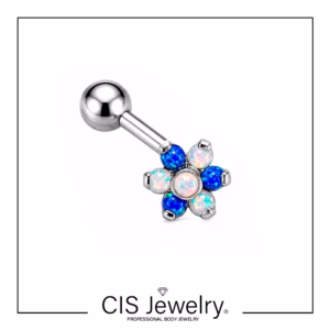 Piercing Floating navel (ombligo) con top flor ópalos combinados