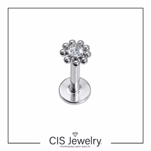 Piercing Labret con top flor y cristal (AQ)