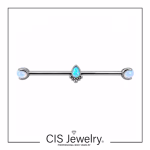 Piercing Industrial con cluster gota filigranas ópalo rosa pálido y bolas de piedra luna
