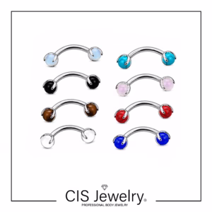 Piercing Barbell curvo banana y bolas de piedras naturales