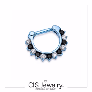 Piercing Aro clicker zirconias combinadas anodizado celeste