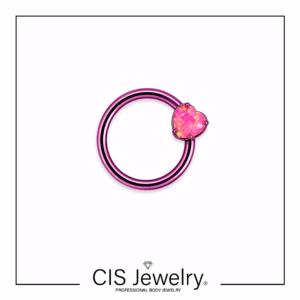 Piercing Aro BCR y disco intercambiable con top ópalo rosa corazón anodizado violeta