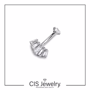 Piercing Barbell curvo banana y top zirconia engarsada y cluster baguette
