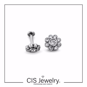 Piercing Labret con top flor cristales