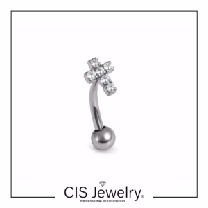 Piercing Floating navel (ombligo) con top cruz con zirconias