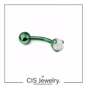 Piercing Floating navel (ombligo) y ópalo blanco engarsado anodizado verde