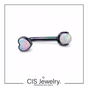 Piercing genital Christina con bola de ópalo blanco engarsado y corazón de ópalo rosa anodizado blurple