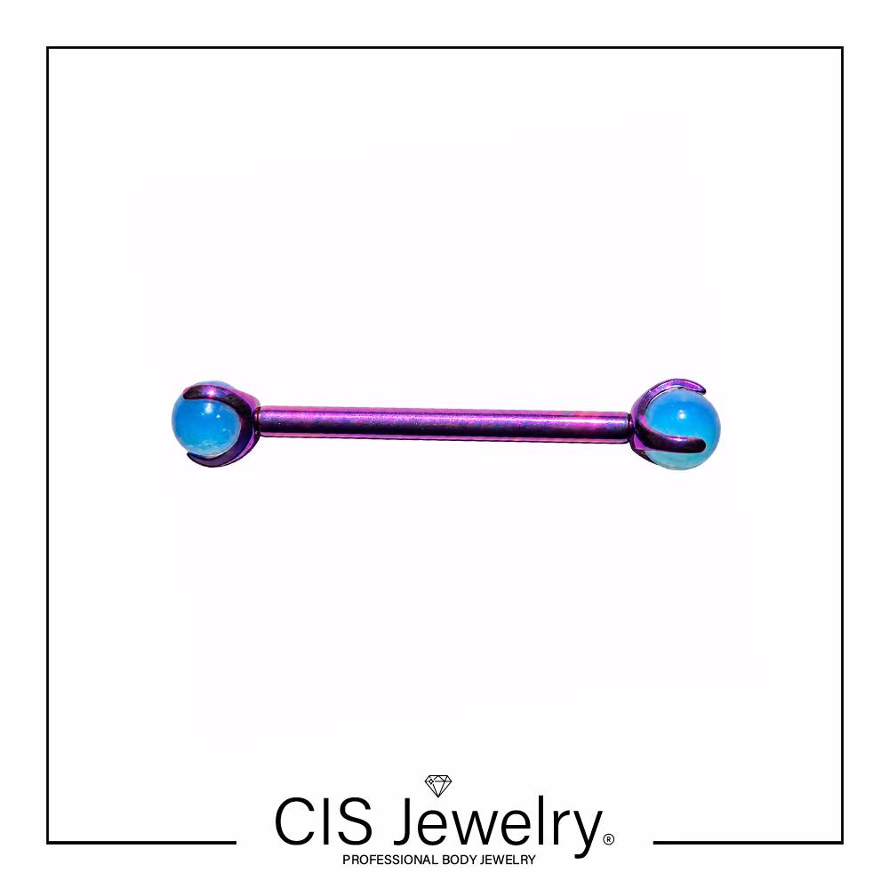 Piercing Barbell recto y bolas de piedra luna anodizado violeta